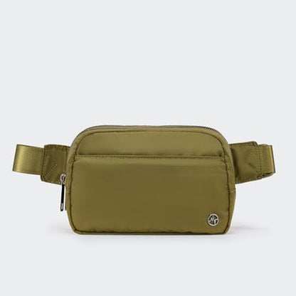 Pander Nylon Fanny Pack Belt Bag for Women with 5 Zipper Pockets - color: Dark Moss