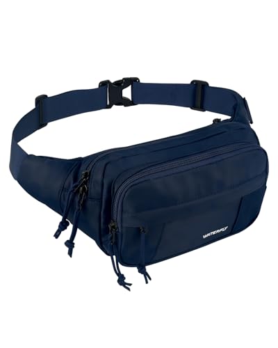 WATERFLY Fanny Pack Waist Bag: 2.5L Large 5 Zipper Pockets for Women Men - color: Navy blue