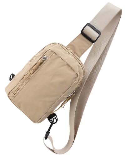 Small Sling Crossbody Bag, Water Resistant Nylon Chest Pack for Travel EDC - color: Beige