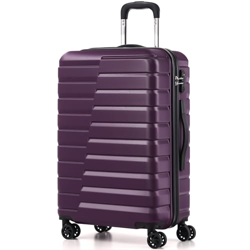 Coolife Lightweight Luggage with TSA Lock,Medium Checked Purple - color: Purple, size: Medium(24in)