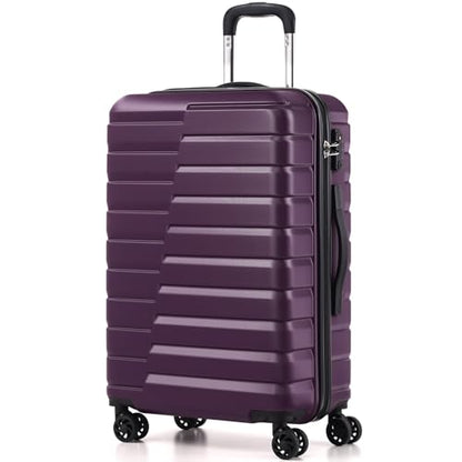 Coolife Lightweight Luggage with TSA Lock,Medium Checked Purple - color: Purple, size: Medium(24in)