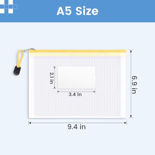 Sooez 24 Pack Mesh Zipper Pouch Bags with Label Pocket, A5 (9.4×6.8 in) Small Pencil Case Pouch for Organizing, Clear Plastic Pencil Pouches Bulk for School Supplies Storage, Money Envelopes for Cash - size: A5