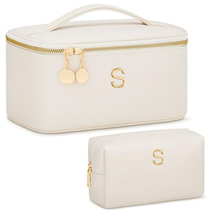 Personalized Initial Travel Makeup Toiletry Bag Gifts for Women - color: Beige, style: S
