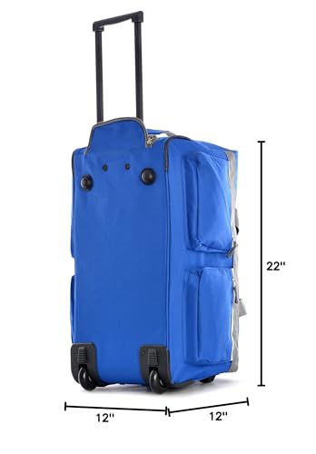 Olympia U.S.A. 22 inch Carry On 8 Pockets Wheeled Rolling Duffel Bag Water Resistant Luggage Lightweight Travel Suitcase with Retractable Handle - color: Royal Blue, size: 22 inch