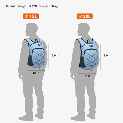 초경량 소프트 데이팩 15L/20L, 쿠션 처리된 통기성 뒷면 패널 백팩, 경량 휴대용 여행용 백팩, 하늘색, 데이팩 백팩 - color: 하늘색, size: 20L