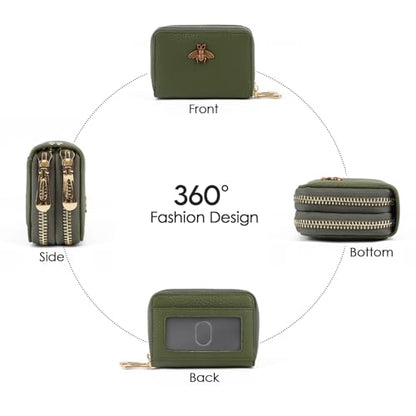 imeetu RFID Credit Card Holder, Small Card Wallet Women, Leather Card Case - color: Max - Olive Green, size: Max