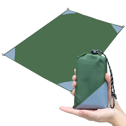 Pocket Picnic Blanket, Compact Lightweight Tarp for Camping - color: Army Green/Grey, size: 55"x79"