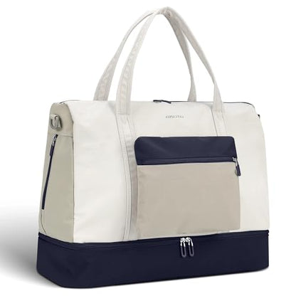 Women's Weekender bag Travel Duffel Bag with Shoe Compartment 21-inch Airline-Approved Carry-On, 2-Piece Overnight Bag Set Personal Item Luggage - color: SR-1-blue light gray medium gray