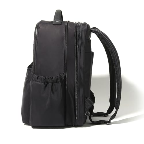 Baggallini Tribeca 확장 가능한 여행용 노트북 백팩, 방수 나일론 작업 가방, 정리함, 패딩 슬리브 및 RFID 기술 포함, 블랙 트윌, 원사이즈 - color: 블랙 트윌