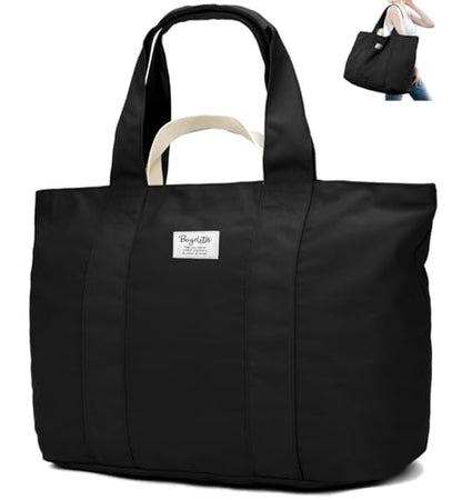 Bagelite 22'' 50L 100% Cotton Oversized Travel Tote Bag for Women - Tear-Resistant, Overnight/Weekend/Beach Bag - color: Black（22'' Xl）