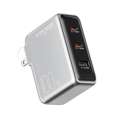 wegear 100W GaN USB C Charger Block, 3-Port Slim Foldable Wall Charger - color: Silver