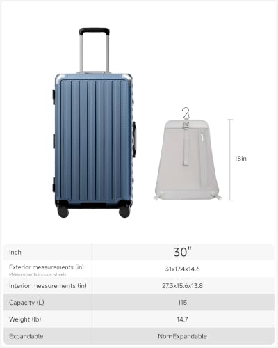 LUGGEX 30 Inch Zipperless Large Checked Suitcase, Ocean Blue - color: Ocean Blue, size: 30 Inch