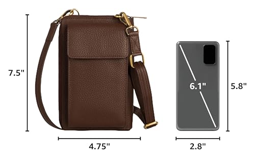 BULL GUARD Crossbody Bag for Women, Leather Phone Wallet Purse with Adjustable Anti Theft Strap & RFID Blocking 12 Card Slots - color: Xtraroom in Dark Brown Goddess Delight