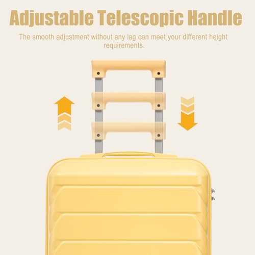 GDFStudio 20" ABS Hardshell Checked Luggage, Medium Capacity Travel Suitcase with Scratch Resistant Surface, 360° Silent Spinner Wheels, Combination Lock, Telescopic Handle and Side Hooks, Yellow - color: Yellow, size: 20In