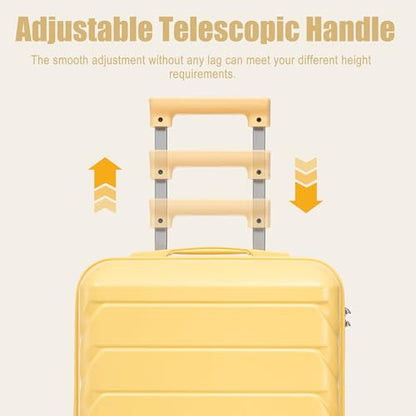 GDFStudio 20" ABS Hardshell Checked Luggage, Medium Capacity Travel Suitcase with Scratch Resistant Surface, 360° Silent Spinner Wheels, Combination Lock, Telescopic Handle and Side Hooks, Yellow - color: Yellow, size: 20In