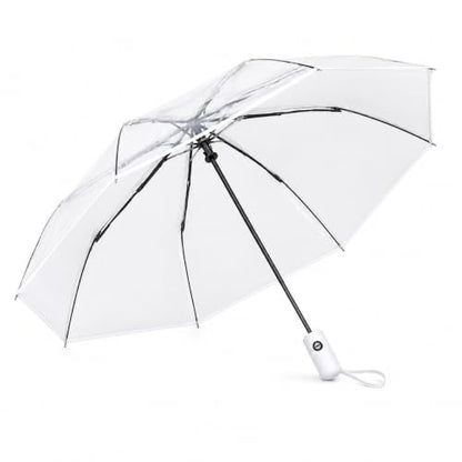 Full Automatic Folding Transparent Umbrella,Lightweight Clear Canopy,Waterproof,Strong Compact Windproof Umbrella for Golf,Backpack and Travel, Weddding - color: Clear White