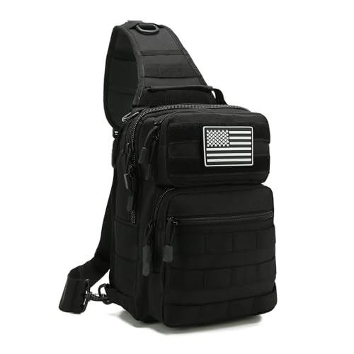 Tactical Sling Bag Backpack for Men Molle Shoulder Bag Pack Daypack Backpack for Hunting, Hiking, Traveling, Camping - color: Black