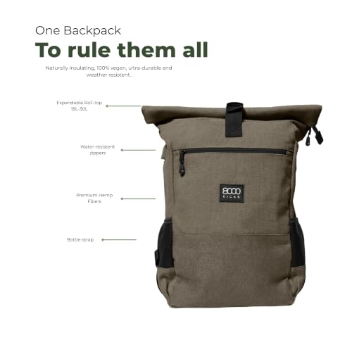 8000Kicks Everyday Hemp Backpack - Lightweight and Waterproof Backpack with Anti-theft pocket and Spacious Interior (Dark Green) - color: Dark Green