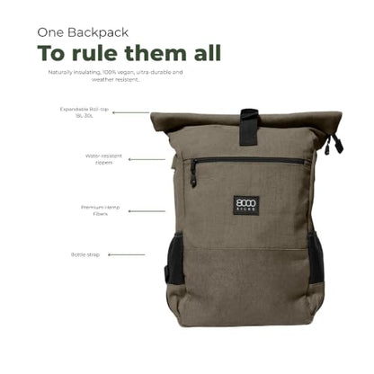 8000Kicks Everyday Hemp Backpack - Lightweight and Waterproof Backpack with Anti-theft pocket and Spacious Interior (Dark Green) - color: Dark Green