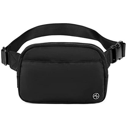 Pander Nylon Fanny Pack Belt Bag for Women with 5 Zipper Pockets, Black - color: Black Polyester