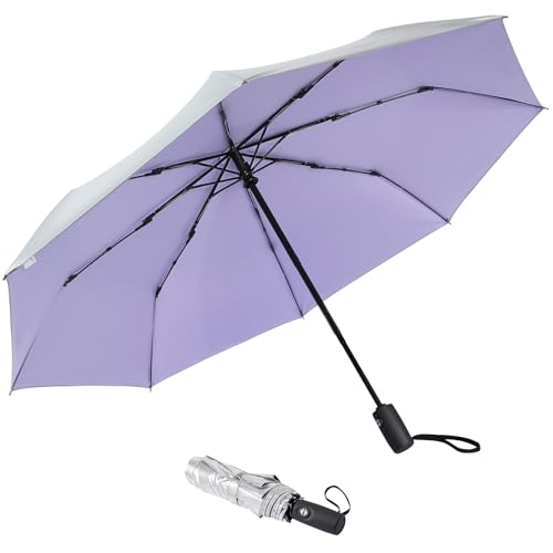 G4Free UPF 50+ UV Protection Travel Umbrella 42/46 Inch Auto Open Close - color: Light Purple/Silver, size: 46 inch