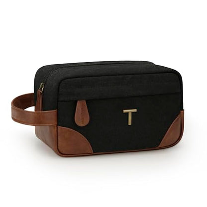 Personalized Toiletry Bag for Men, Birthday Gifts for Men Him | Initial Custom Travel Dopp Kit, Water-Resistant Shaving Bag with Large Capacity, Travel Essentials, Gift Bag for Men, T - style: T