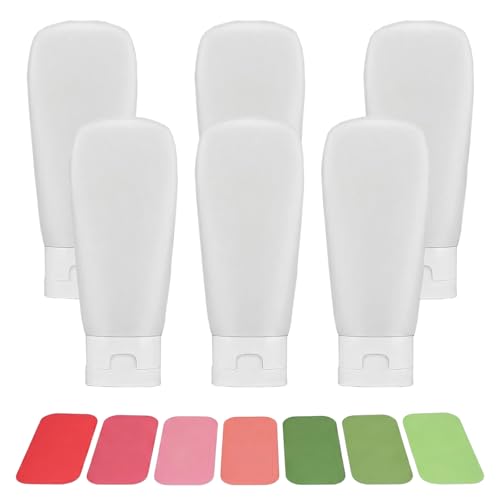 6 Pack 60ml/2oz Frosted Clear Travel Squeeze Tubes, PE Flip Cap Refillable Empty Toiletry Containers with Label Stickers for Toothpaste, Facial Cleanser, Hand Cream - size: 60ML/2oz