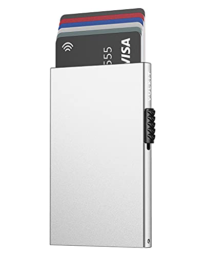 VULKIT Minimalist Credit Card Holder Pop Up Cards RFID Protection Slim Metal Wallet - color: Silver