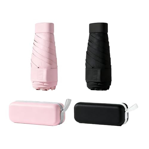 TOPSAIL Mini Umbrella for Travel, UPF 50+ UV Sun & Rain Protection, Compact 6k Folding Pocket Umbrella with Case for Purse, Backpack - color: BlackPink