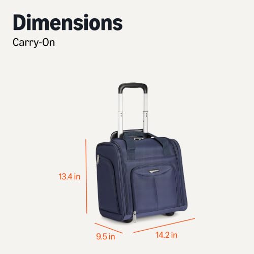 Amazon Basics Underseat Carry-On Luggage with Wheels and Handle, 14" Rolling Travel Bag, Fits Overhead Bins, Organized Compartments, Navy - color: Navy