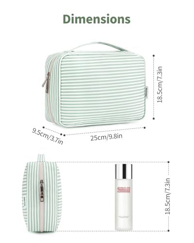 Narwey Hanging Travel Toiletry Bag for Women, Travel Makeup Organizer Bag - color: ZB-Mint Green Stripe