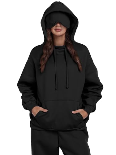 SeSe Code Hoodie with Eye Mask Travel Airplane Unisex Oversized Sweatshirt - color: Black, size: Large
