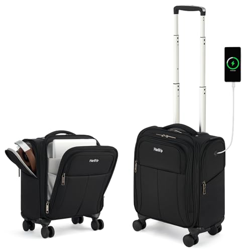HanTrip 16 Inch Underseat Small Carry On Luggage with Spinner Wheels, Black - color: Black