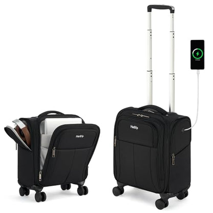 HanTrip 16 Inch Underseat Small Carry On Luggage with Spinner Wheels, Black - color: Black