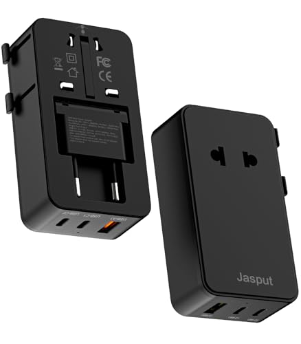 Jasput Universal Travel Adapter, USB-C PD 25W International Plug Adapter - color: Black+USBC 25W