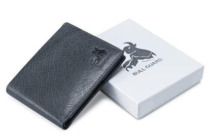BULL GUARD Buffalo Leather Wallets for Men with RFID Blocking, Flip UP ID Window, Bifold Durable Quality Design - color: Wild Buffalo Grey