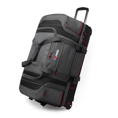 30" Expandable Rolling Duffle Bag w/Wheels and Handle | Extra Large Capacity, 2-Layer Space,Multiple Pockets, Travel Duffle Bag for Men Wome,TBL-074,Grey Red - color: Grey Red