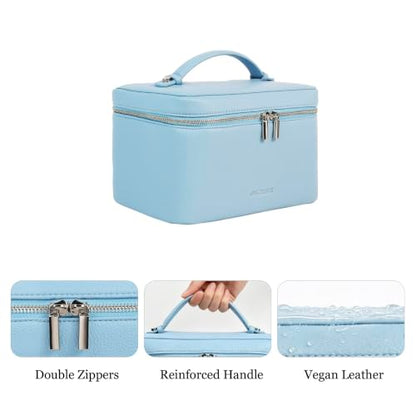 Travel/Daily Makeup Bag/Cosmetic Case with Detachable LED Mirror - color: Sky Blue