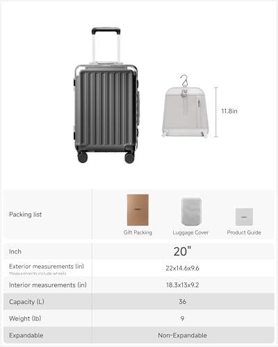 LUGGEX 20 Inch Zipperless Carry On Luggage, Charcoal Metallic - color: Charcoal Metallic, size: 20 Inch