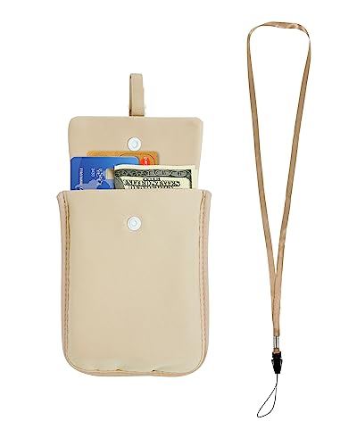 RFID-Blocking Travel Bra Wallet, Hidden Money Pouch with Elastic Strap - color: Nude, size: Credit Card Size