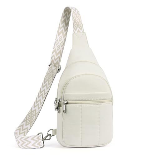 Puffer Sling Bag for Women RFID Anti Theft Crossbody Purse - color: Beige
