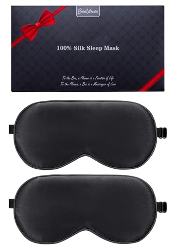BeeVines 100% Mulberry Silk Sleep Mask, Blackout Eye Masks(Black & Black) - color: 02-black & Black