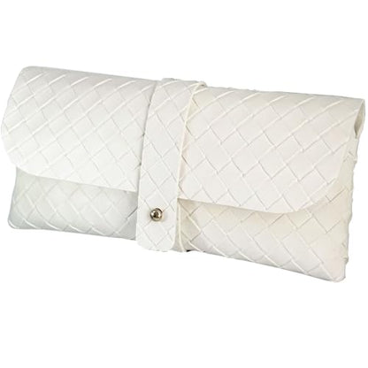 Faux Leather Glasses Pouch, Portable Bag for Sunglasses travel glasses bag - color: Weave Pattern White