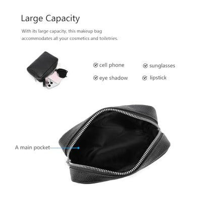 Makeup Bag for Purse Travel Cosmetic Bag (PU Black) - color: Black