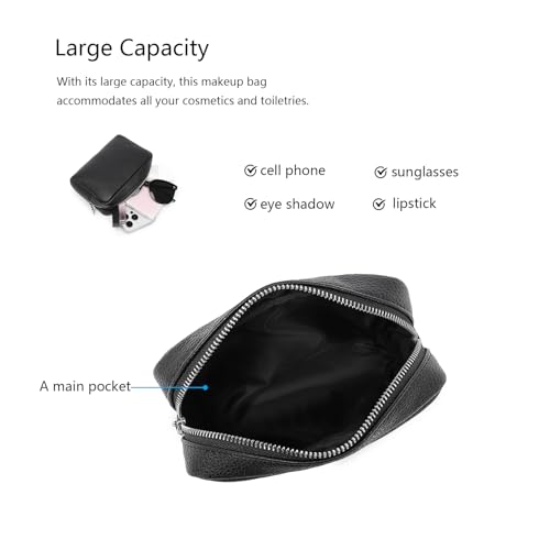 Makeup Bag for Purse Travel Cosmetic Bag (PU Black) - color: Black