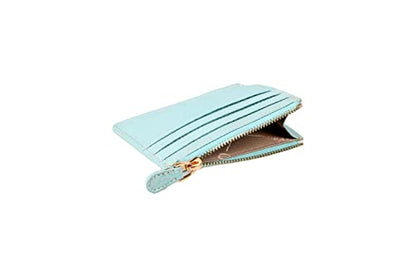 grande 3603 Genuine Leather Card Holder For Women and Men Slim Minimalist Small Zipper Wallet (MINT GREEN) - color: MINT GREEN