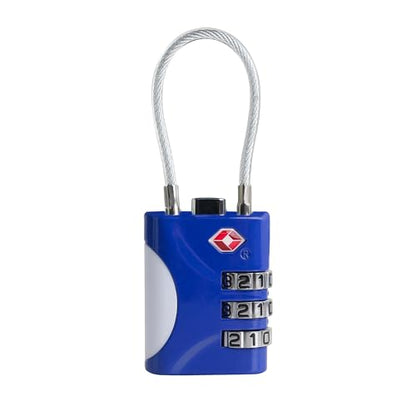 TSA Approved Locks for Luggage, Small Combo Lock with Code, Travel Padlock with Cable, TSA 007 Lock for Suitcase, Locker, Gym, Cabinet, Gun Case, Backpack, Zipper Locks for Travel (Blue) - color: Blue