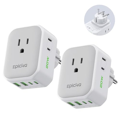 EPICKA PD 20W 2-Pack Germany France Type EF Travel Adapter, 2USB-A/2USB-C - style: 2 Packs Type EF-for Geraman&France
