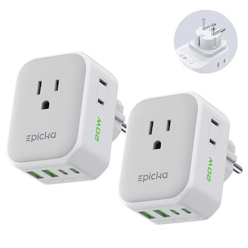 EPICKA PD 20W 2-Pack Germany France Type EF Travel Adapter, 2USB-A/2USB-C - style: 2 Packs Type EF-for Geraman&France