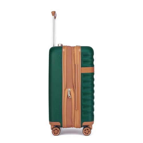 Kono Checked Luggage 28in Expandable Hardside TSA Lock Green - color: Green/Brown, size: Checked-large 28-inch